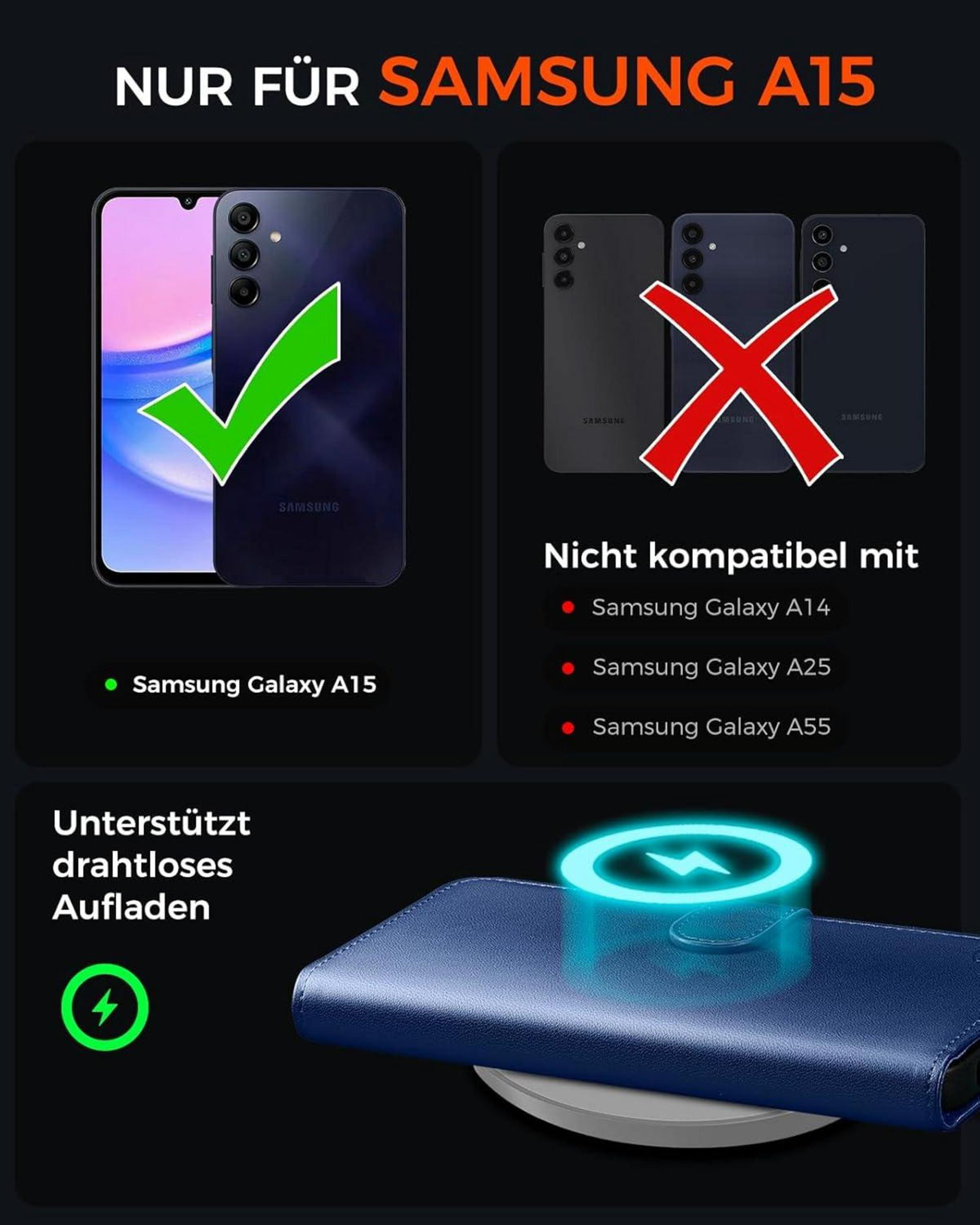 Samsung Galaxy A15 Handyhülle Schutzhülle Klapphülle Königsblau