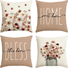 Artoid Herbst Kissenbezüge Blumen Blätter Vase 4er Set 40x40 cm Braun
