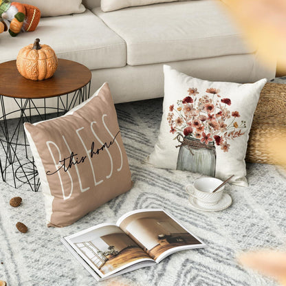 Herbst Kissenbezüge 4er Set Blumen Blätter Deko 40x40 cm Sofa Couch