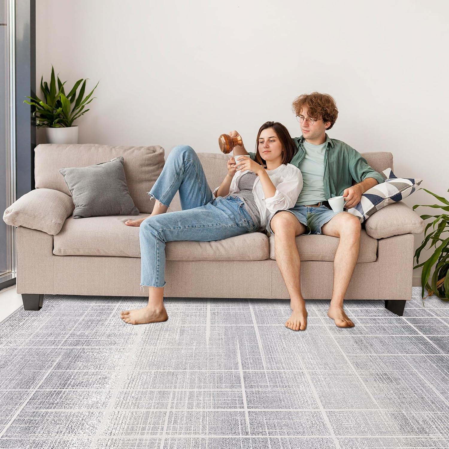 Moderne Kurzflor Teppich 160x230 Beige Grau Waschbar