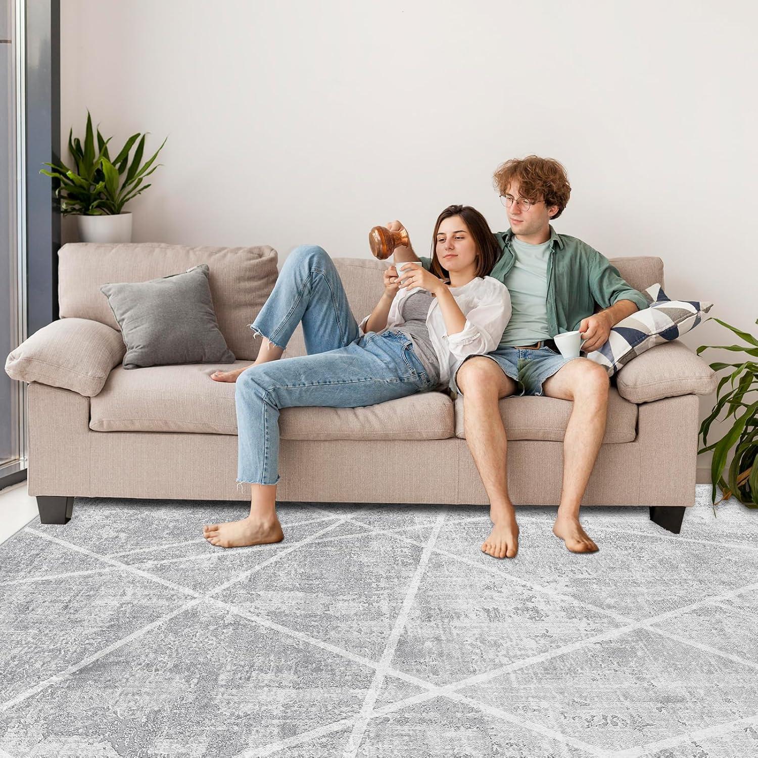 Teppich Eisgrau Kurzflor 160x230 Moderne Streifen-Muster
