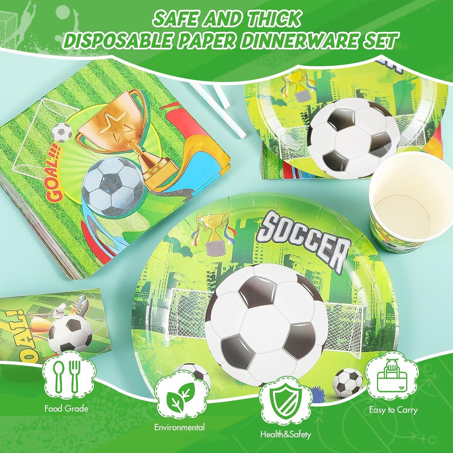 Fußball Partygeschirr Set | 50 Teile | Geburtstag Deko | Pappgeschirr | Pappteller | Becher | Servietten | Kindergeburtstag Party