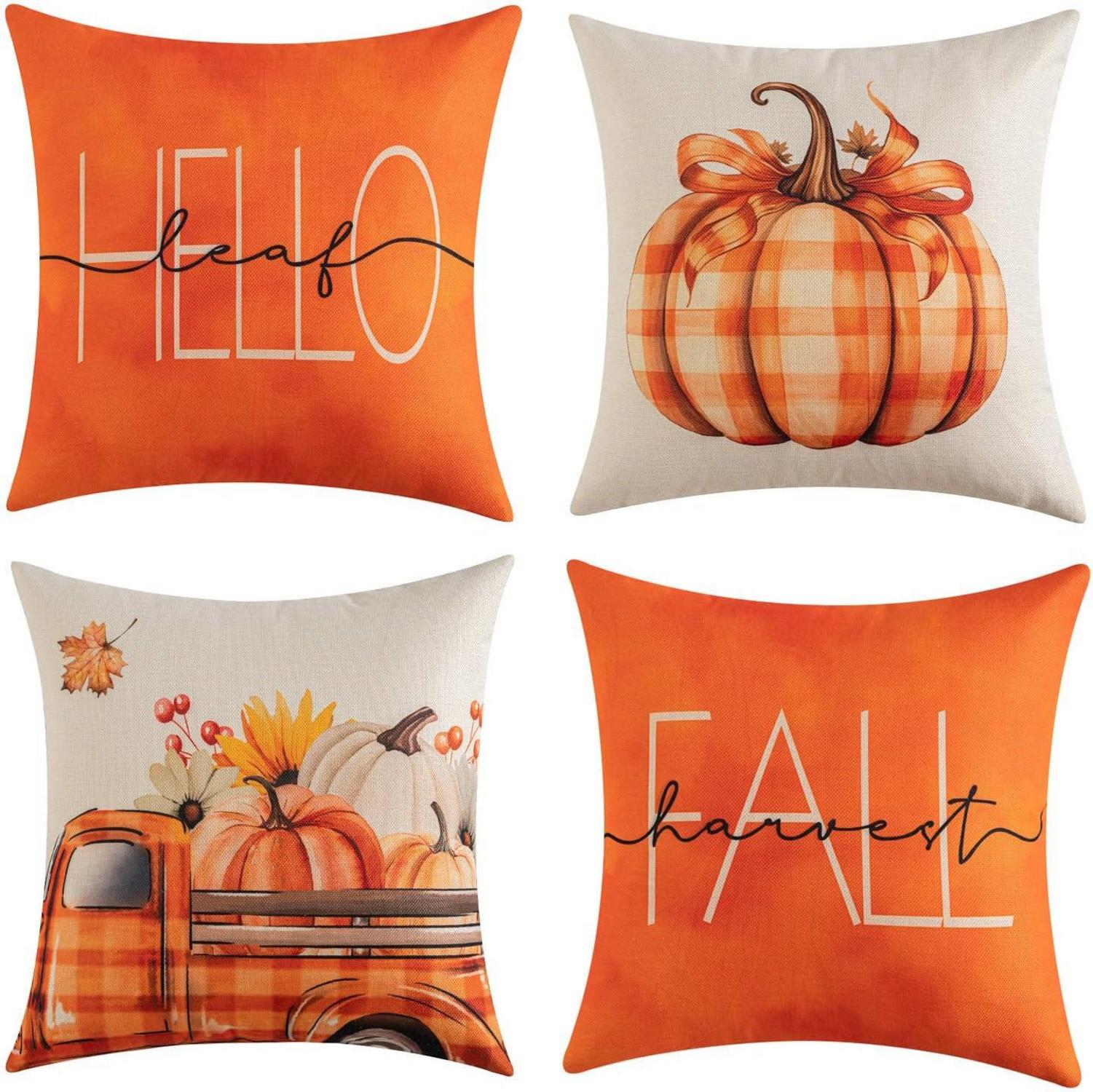 Herbst Kürbis Auto Dekorative Kissenbezug Set 45x45 cm Orange