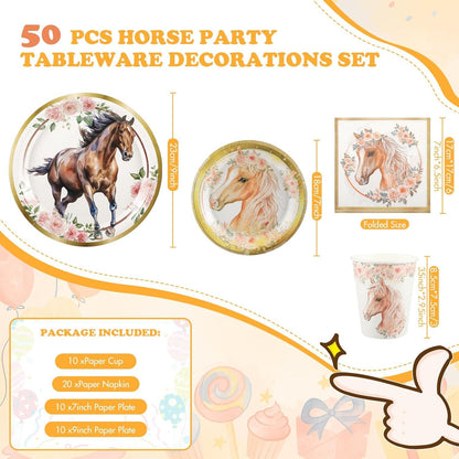Pferd Partygeschirr Set 50 Teile für Kindergeburtstag