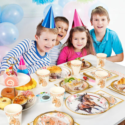 50-teiliges Pferd Partygeschirr Set Kindergeburtstag Deko mit Teller