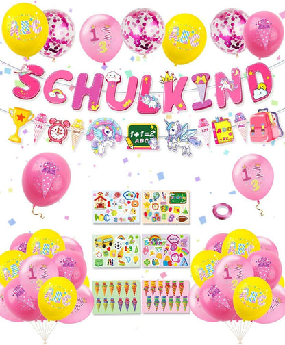 Einschulung Deko Mädchen Einhorn Luftballons ABC Luftballon