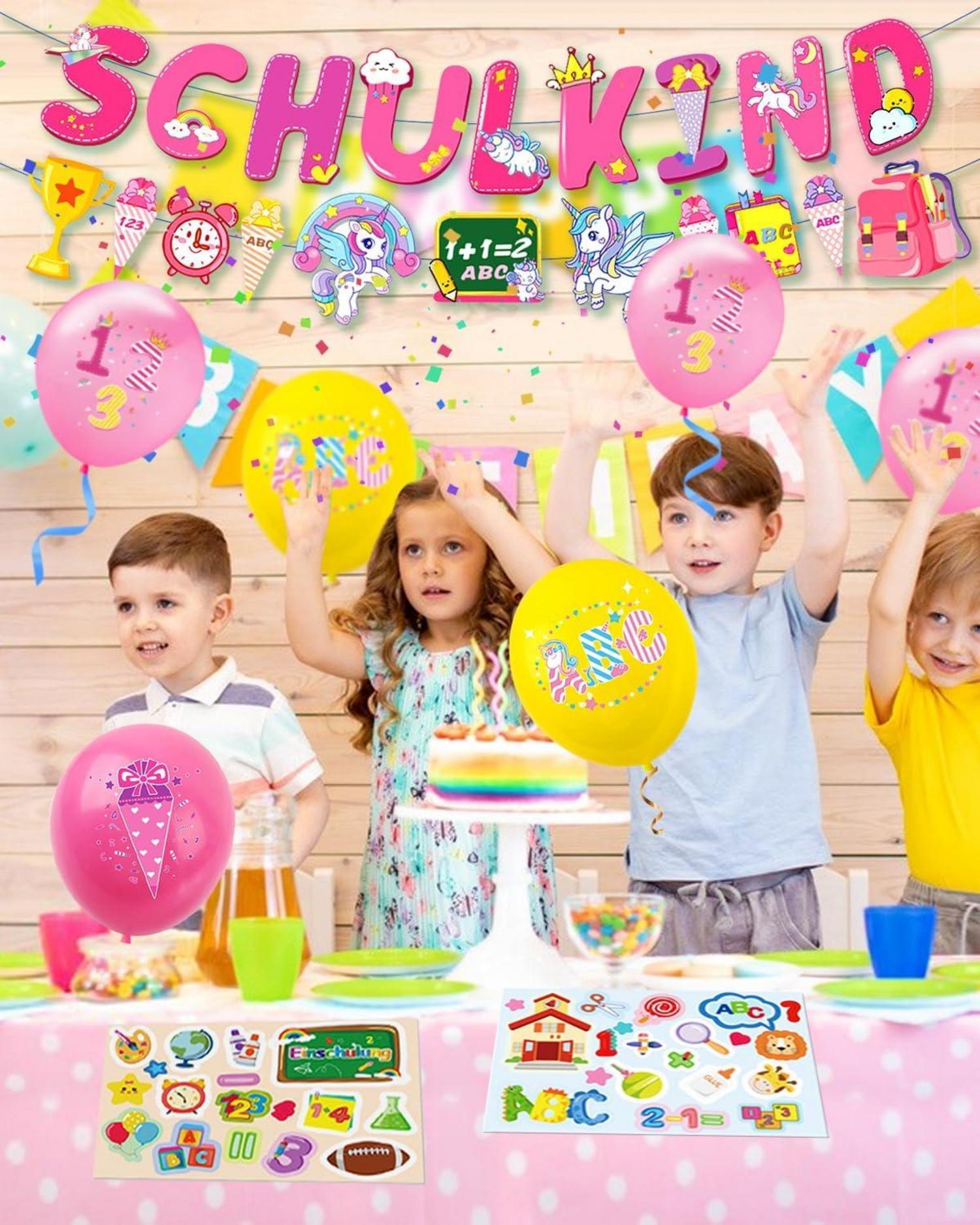 Einschulung Deko Mädchen Einhorn Schulkind Banner Luftballons