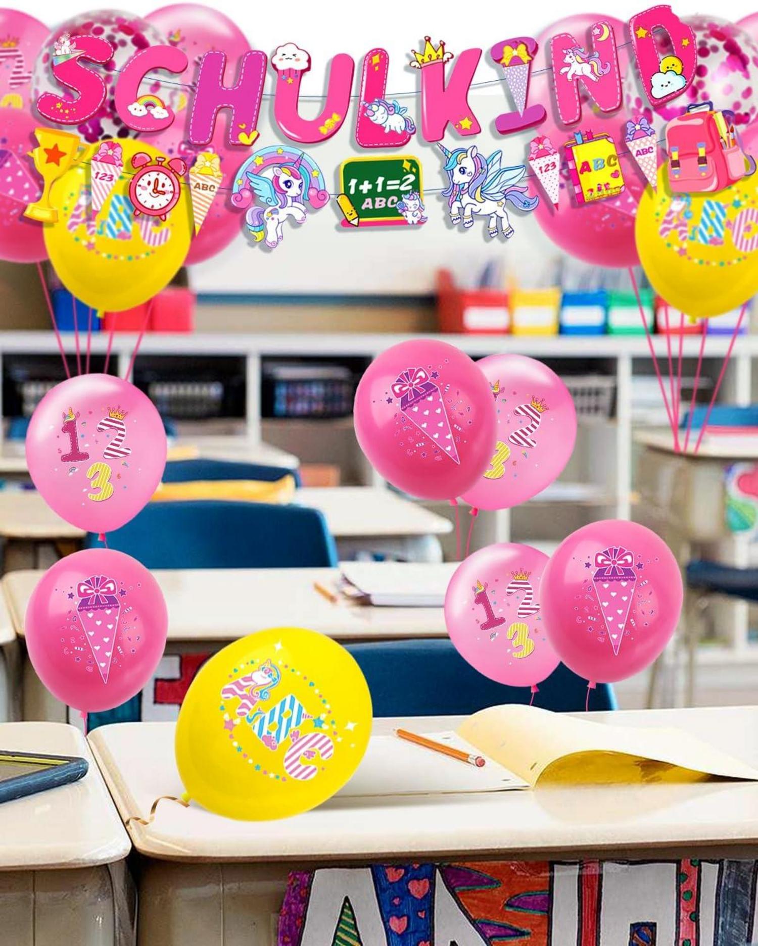 Einschulung Deko Mädchen Einschulung Banner Luftballons EInhorn Sticker