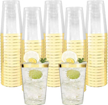 60 Stück Goldene Plastikbecher 350ml Elegant Transparent