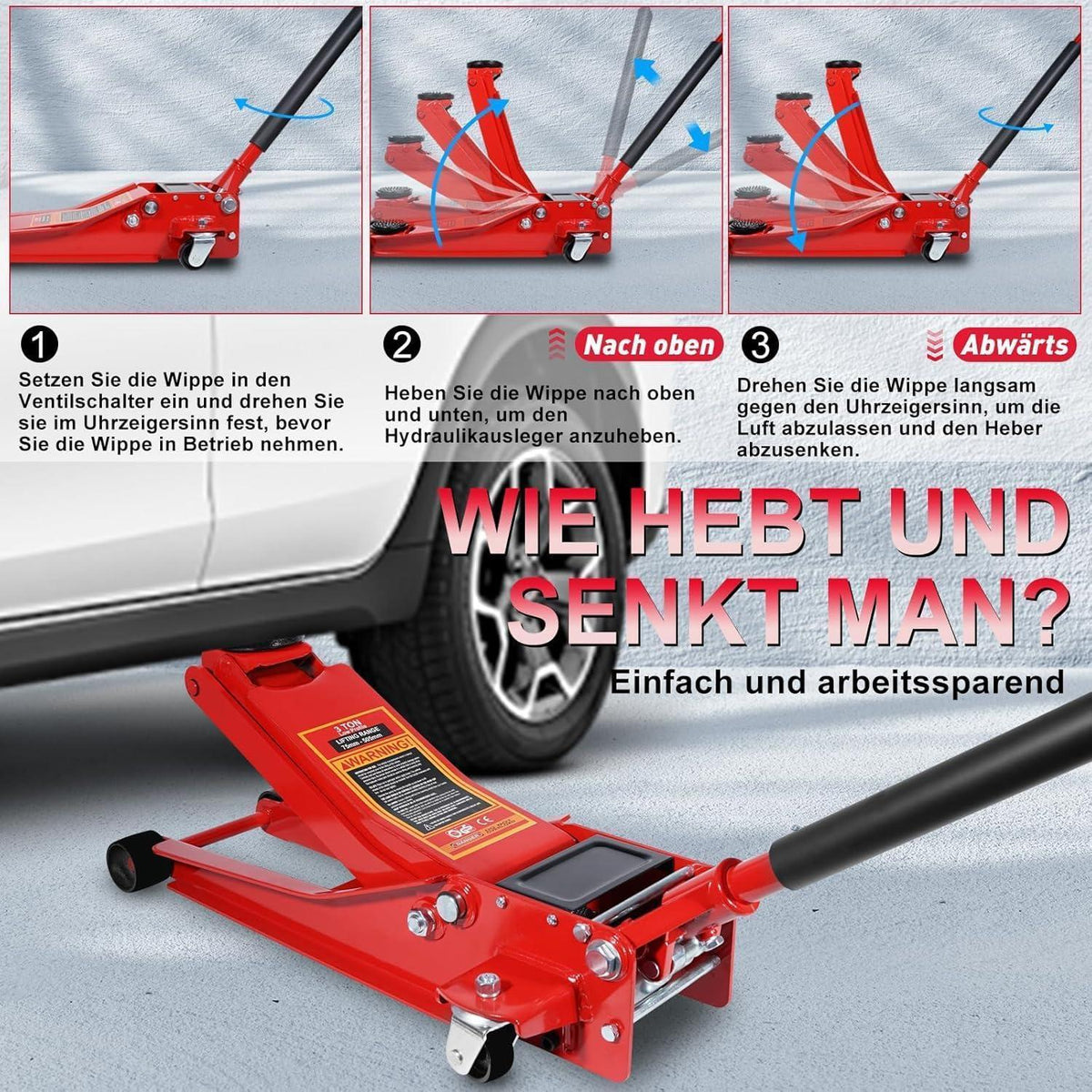 Hydraulischer Wagenheber 3t – Robust & Vielseitig für Werkstatt & Garage