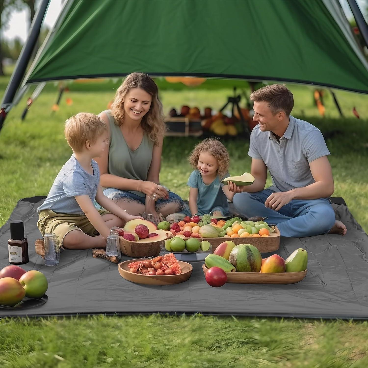 Ultraleichte Picknickdecke 210x200cm mit Karabiner Grau Strand Outdoor