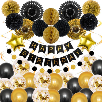 Schwarz Gold Geburtstagsdeko Party Deko Luftballons Set