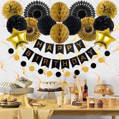 Geburtstagsdeko Schwarz Gold Party Deko Luftballons Banner - 18-60.Geburtstag