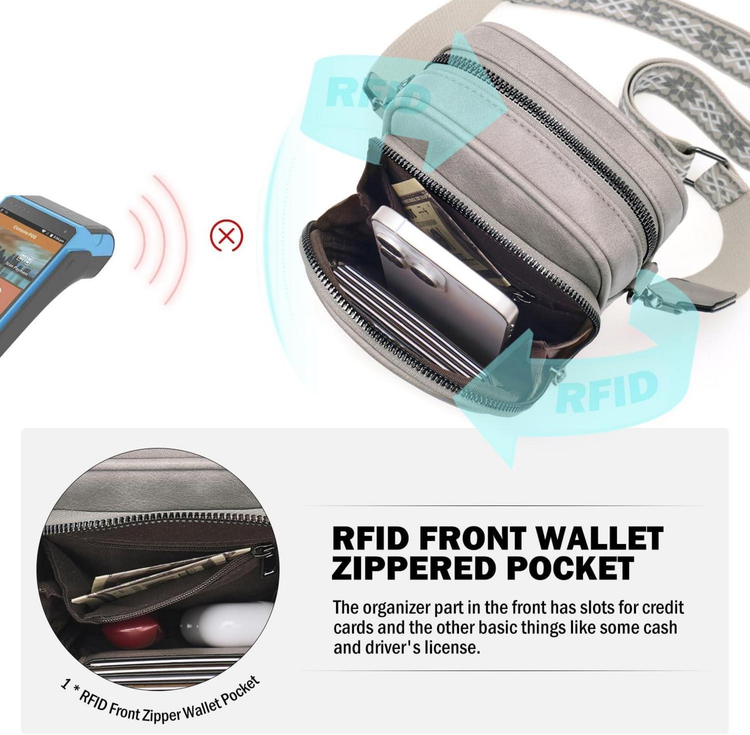 MUIIKOLA RFID Handy Umhängetasche Damen Leder abnehmbarer Gurt