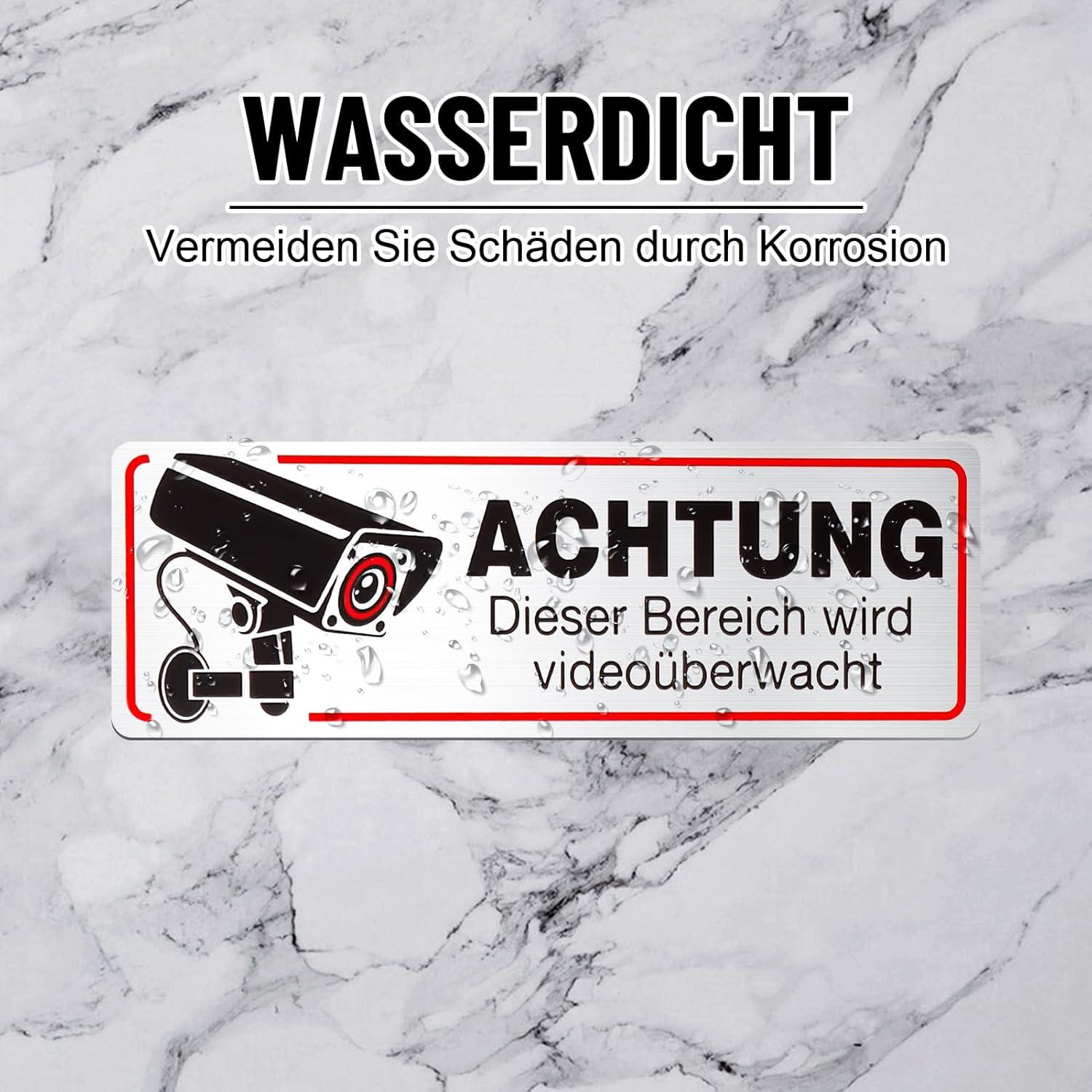 4 Stück Videoüberwachung Schild 12x4 cm Kamera Warnschild EdelstahlFür Innen- und Außenbereich