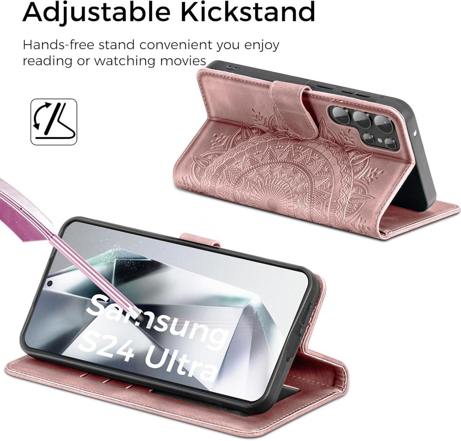 Handyhülle Samsung Galaxy S24 Ultra Flip Wallet PU Leder Rosa
