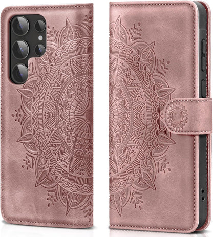 Samsung Galaxy S24 Ultra Hülle - Flip Wallet PU Leder Tasche mit [Kartenfach] [Magnet] [Standfunktion] - Rosa