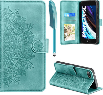 Handyhülle iPhone SE 2022/2020 7 8 Leder Flip PU Tasche Grün