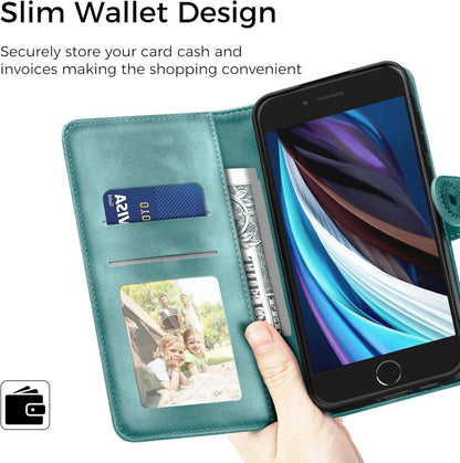 iPhone SE 2022/2020 Handyhülle Wallet Flip PU Leder Grün