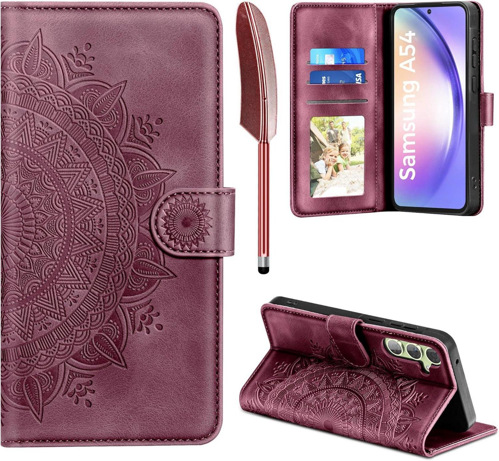Lederhülle Samsung Galaxy A54 5G Flip Wallet Case Weinrot mit