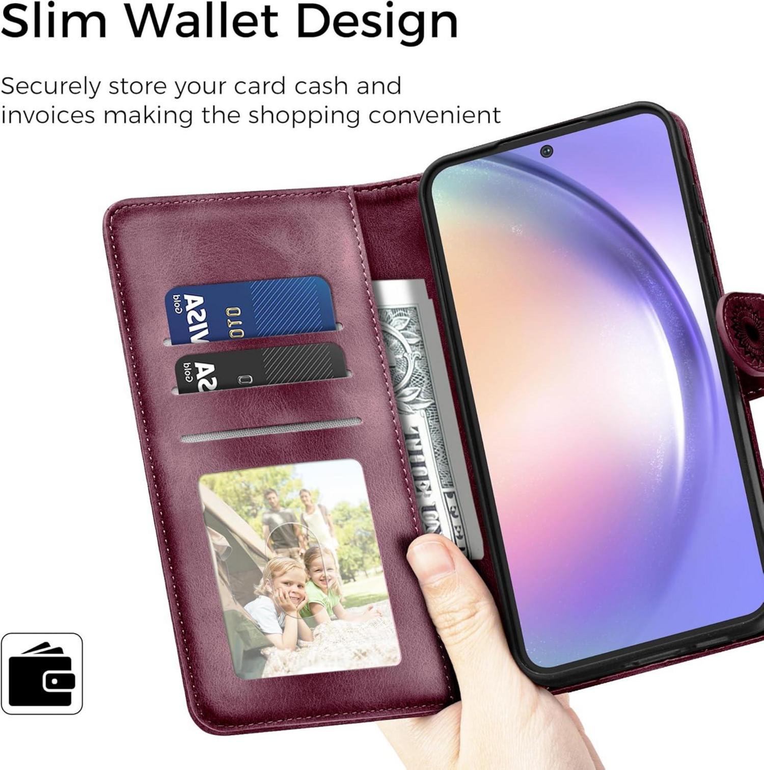 Lederhülle Samsung Galaxy A54 5G Flip Wallet Case Weinrot mit