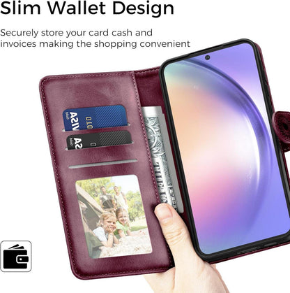 Lederhülle Samsung Galaxy A54 5G Flip Wallet Case Weinrot mit