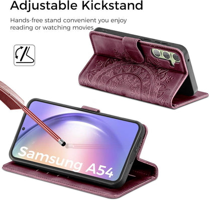 Samsung Galaxy A54 5G Lederhülle mit Kartenfach und Standfunktion, Weinrot
