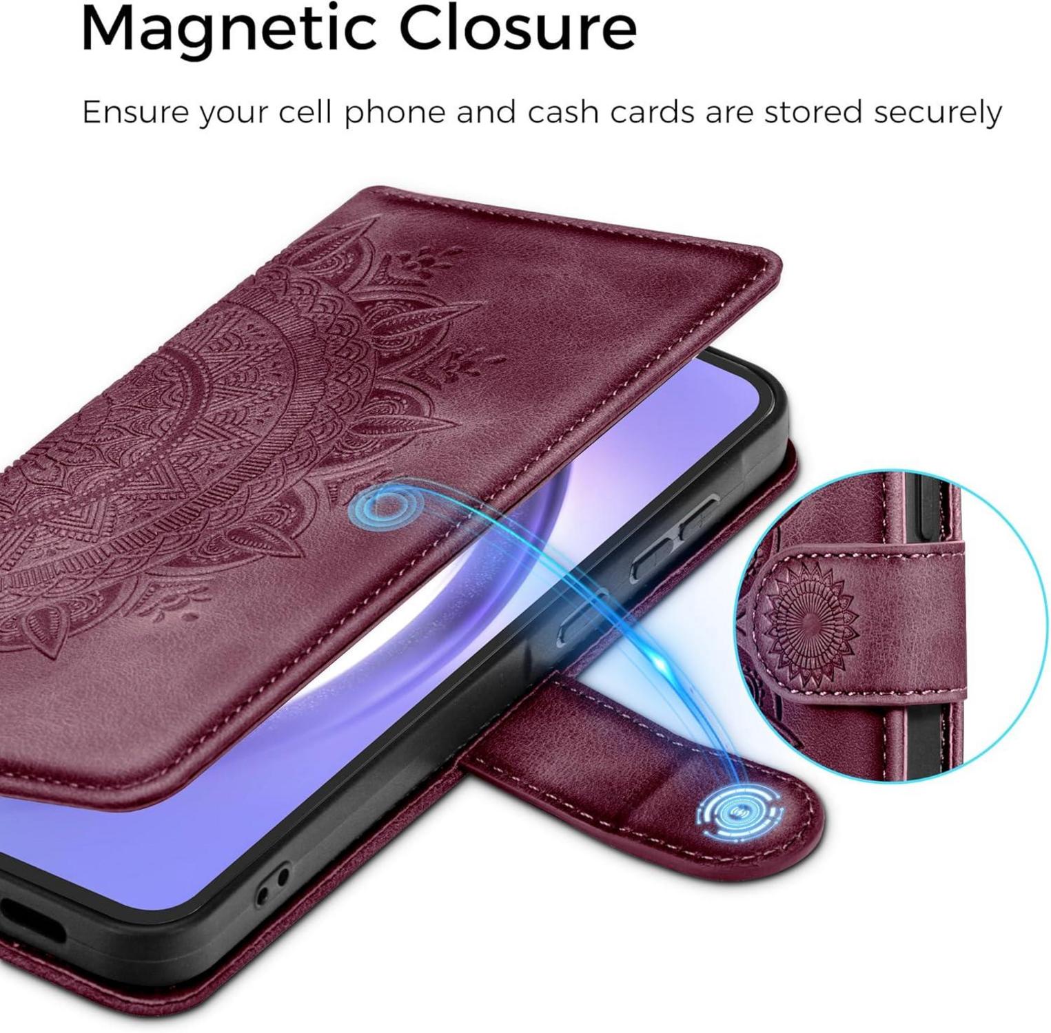 Samsung Galaxy A54 5G Leder Flip Wallet Hülle Weinrot