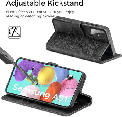 Samsung Galaxy A51 Lederhülle Flip Wallet Schwarz