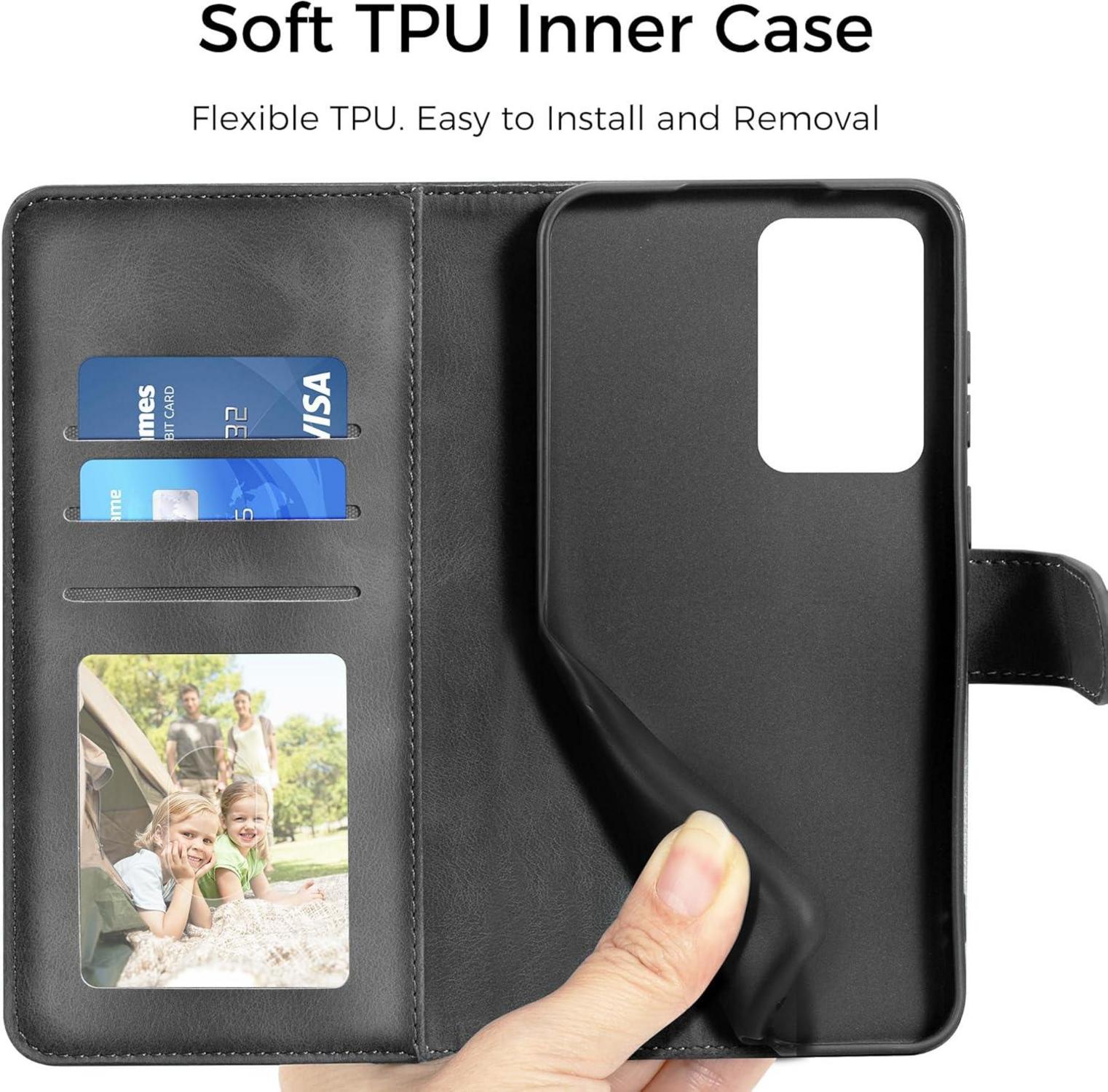 Samsung Galaxy A51 Lederhülle Wallet Flip Case Schwarz Magnet Standfunktion