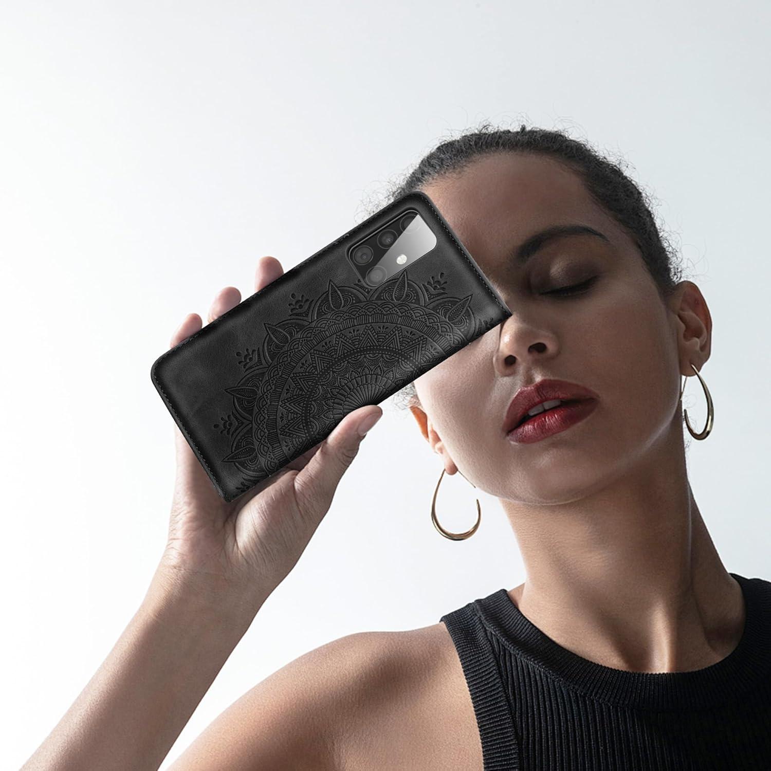 Samsung Galaxy A51 Lederhülle Wallet Flip Case Schwarz Magnet Standfunktion