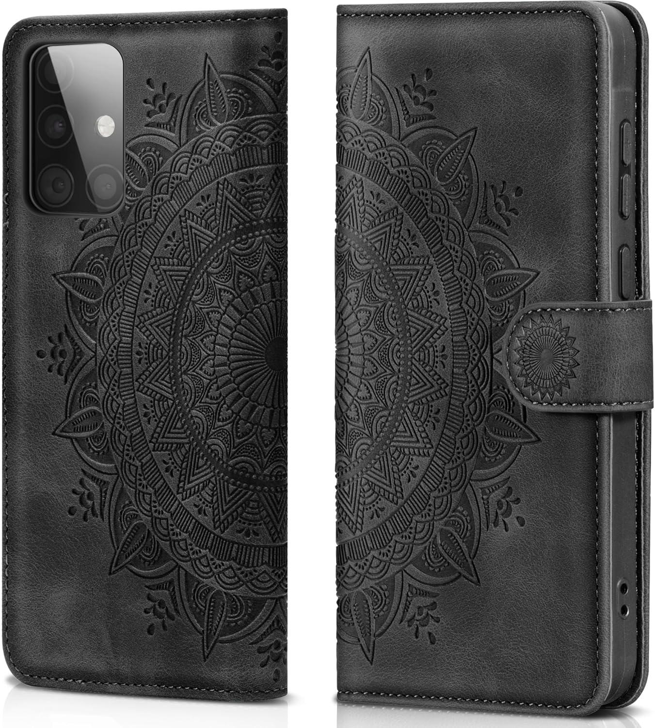 Schwarze PU Lederhülle Samsung Galaxy A51 Wallet Case Magnet Standfunktion