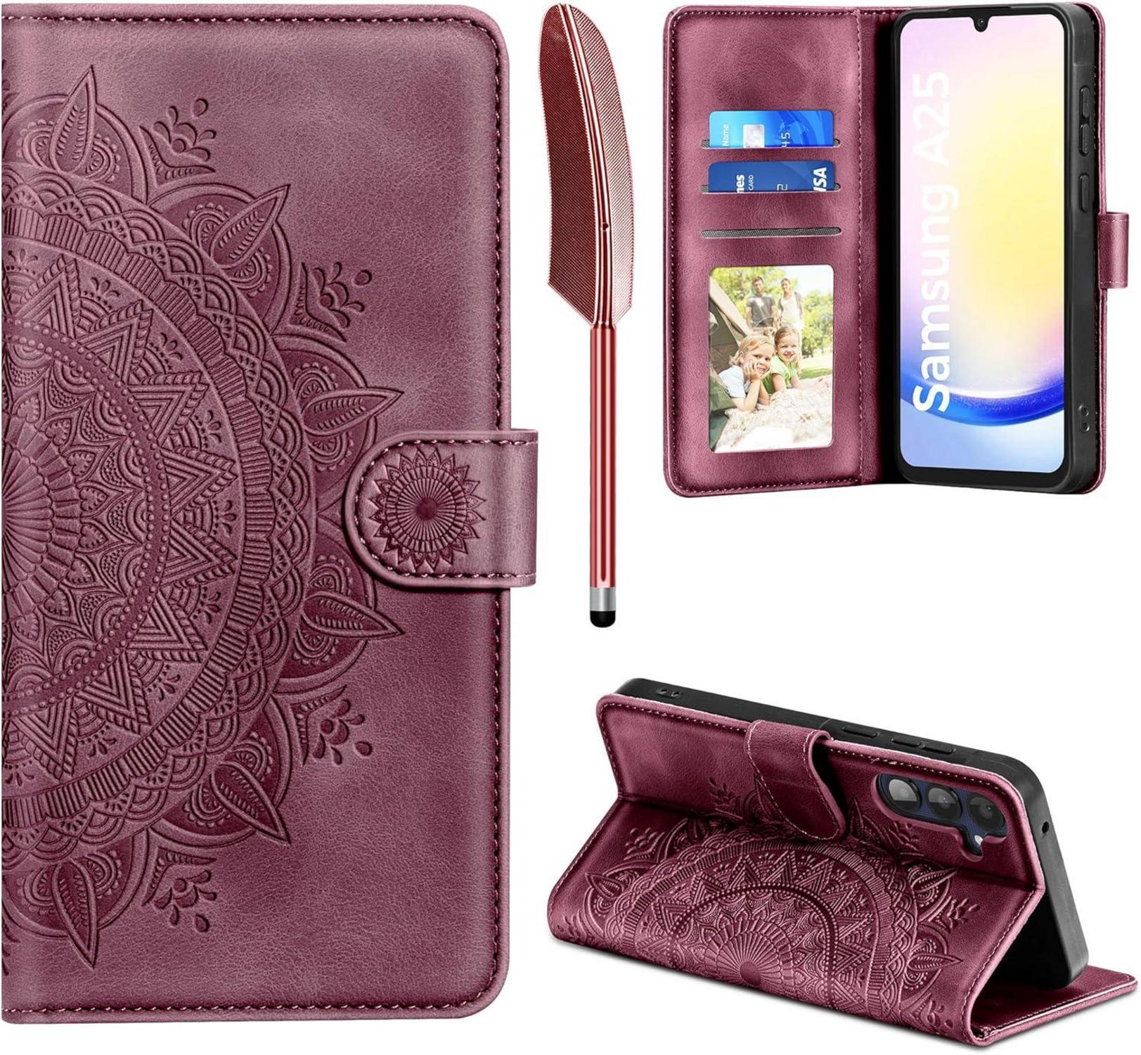 Lederhülle Samsung Galaxy A25 Flip Wallet PU Schutzhülle Weinrot