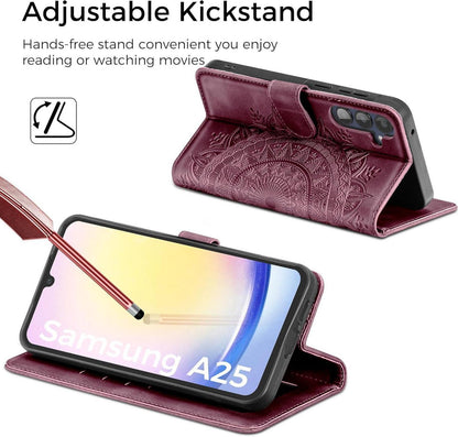 Samsung Galaxy A25 Lederhülle Flip Wallet Schutzhülle Weinrot