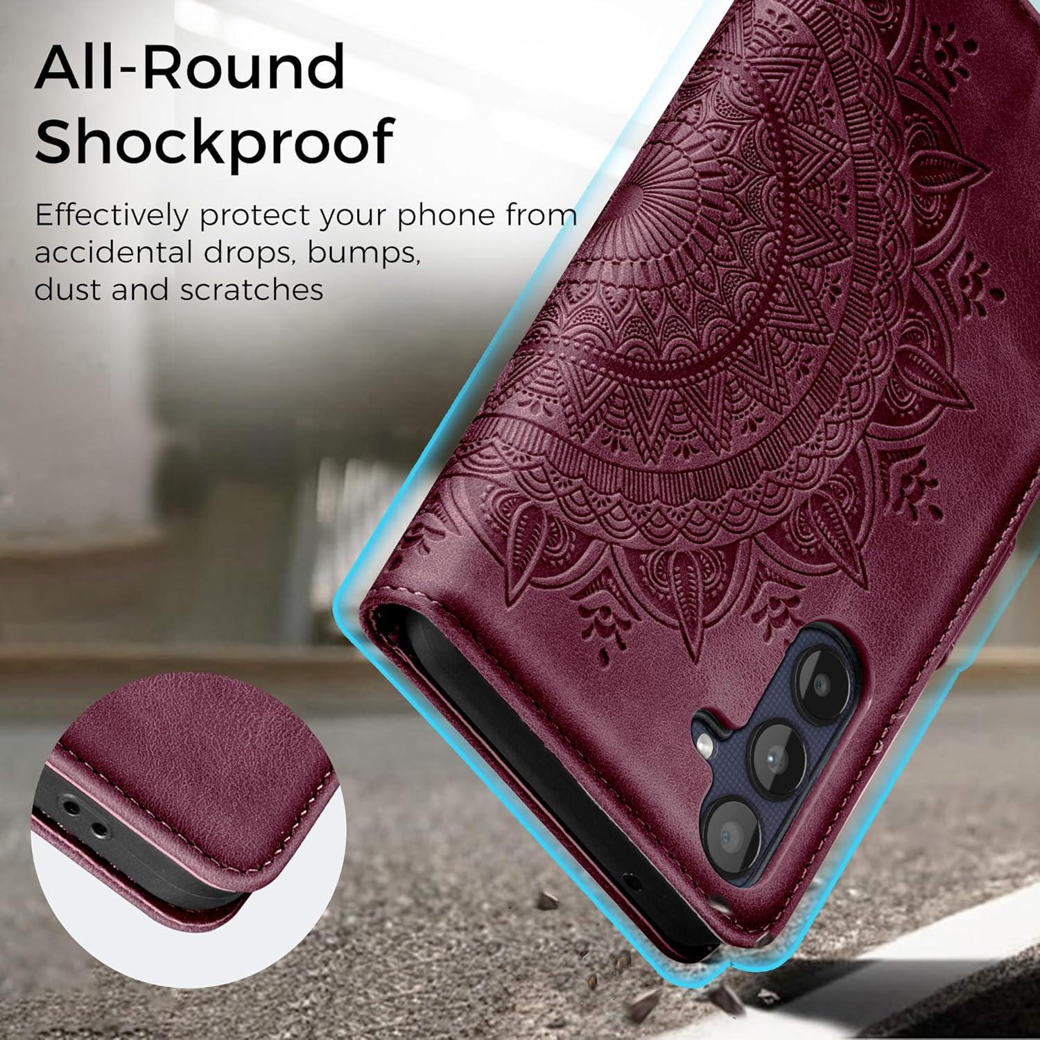 Samsung Galaxy A25 Hülle PU Leder Flip Wallet Schutzhülle Weinrot