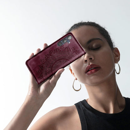 Lederhülle für Samsung Galaxy A25 Flip Wallet Case Standfunktion Weinrot