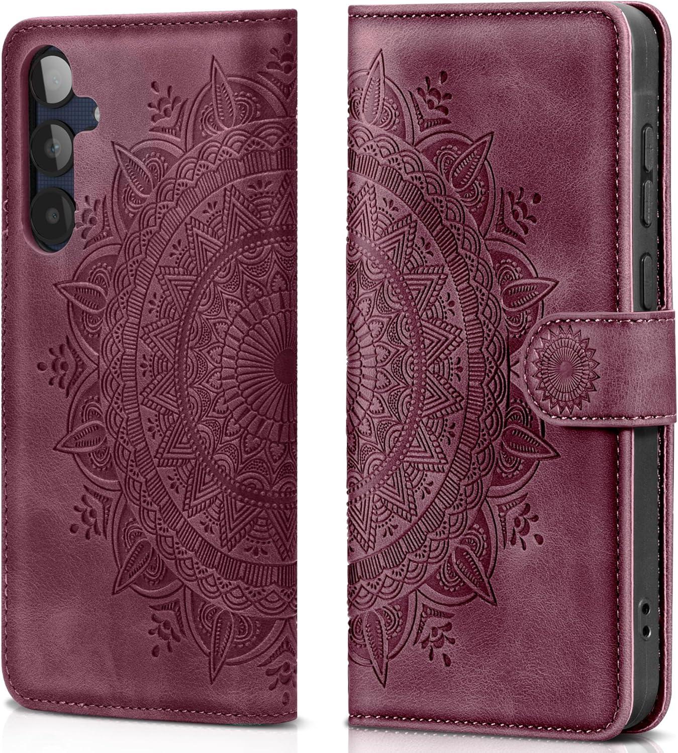 Samsung Galaxy A25 Lederhülle Flip Wallet Schutzhülle Weinrot