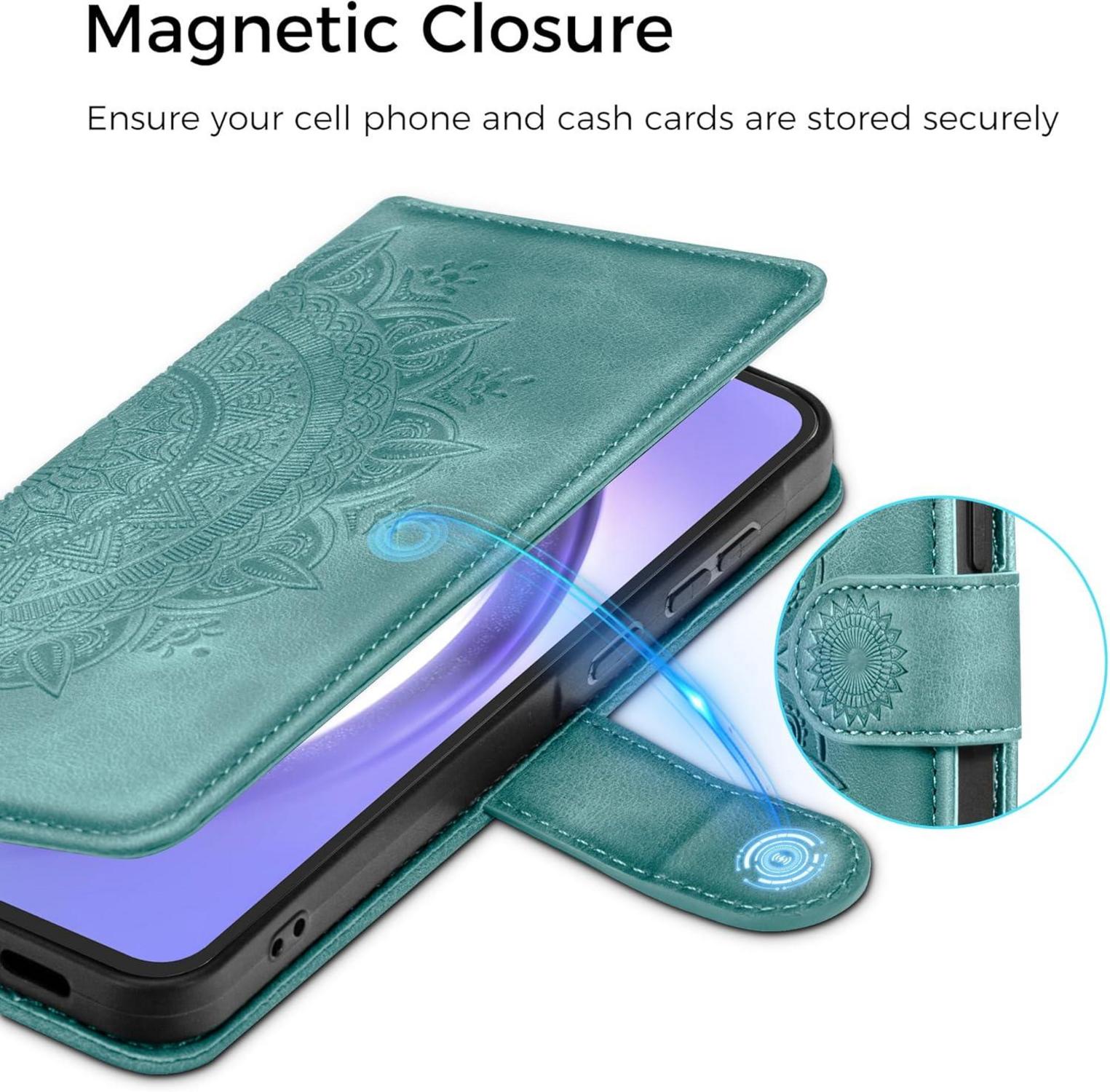 Samsung Galaxy A54 5G Leder Wallet Hülle Flip Case Stand Grün