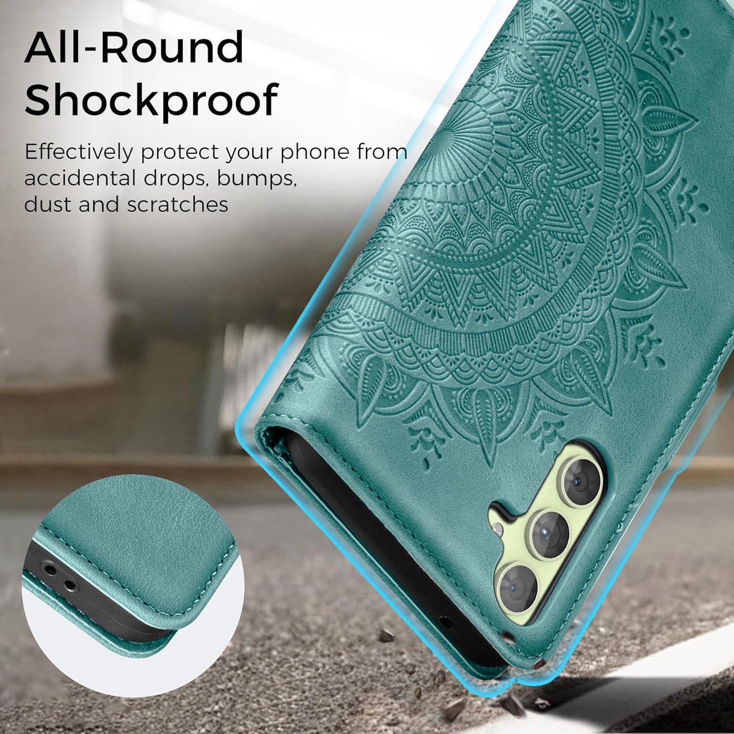 Samsung Galaxy A54 5G Lederhülle Wallet Case Grün Magnet Standfunktion
