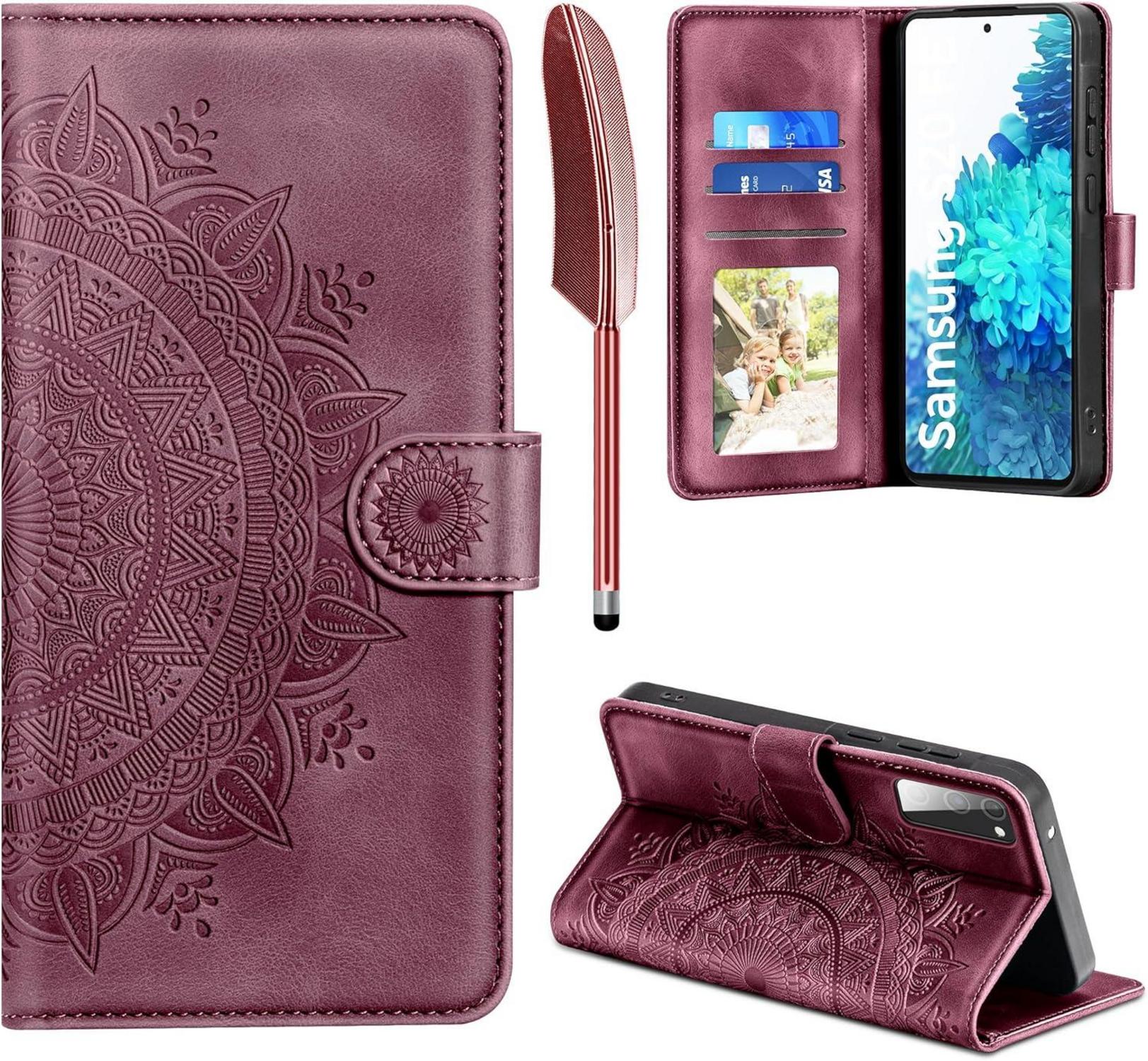 Hülle für Samsung Galaxy S20 FE, Flip Wallet PU Leder Case Weinrot