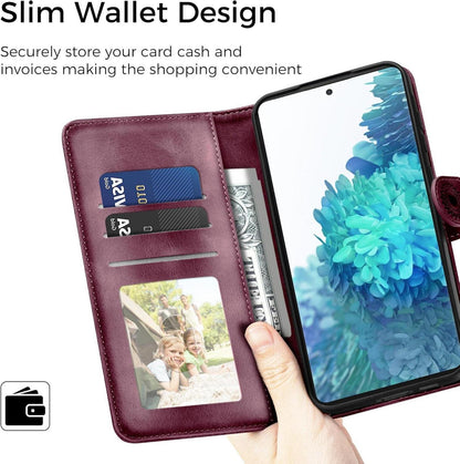 Samsung Galaxy S20 FE Leder Hülle Flip Wallet Case Weinrot