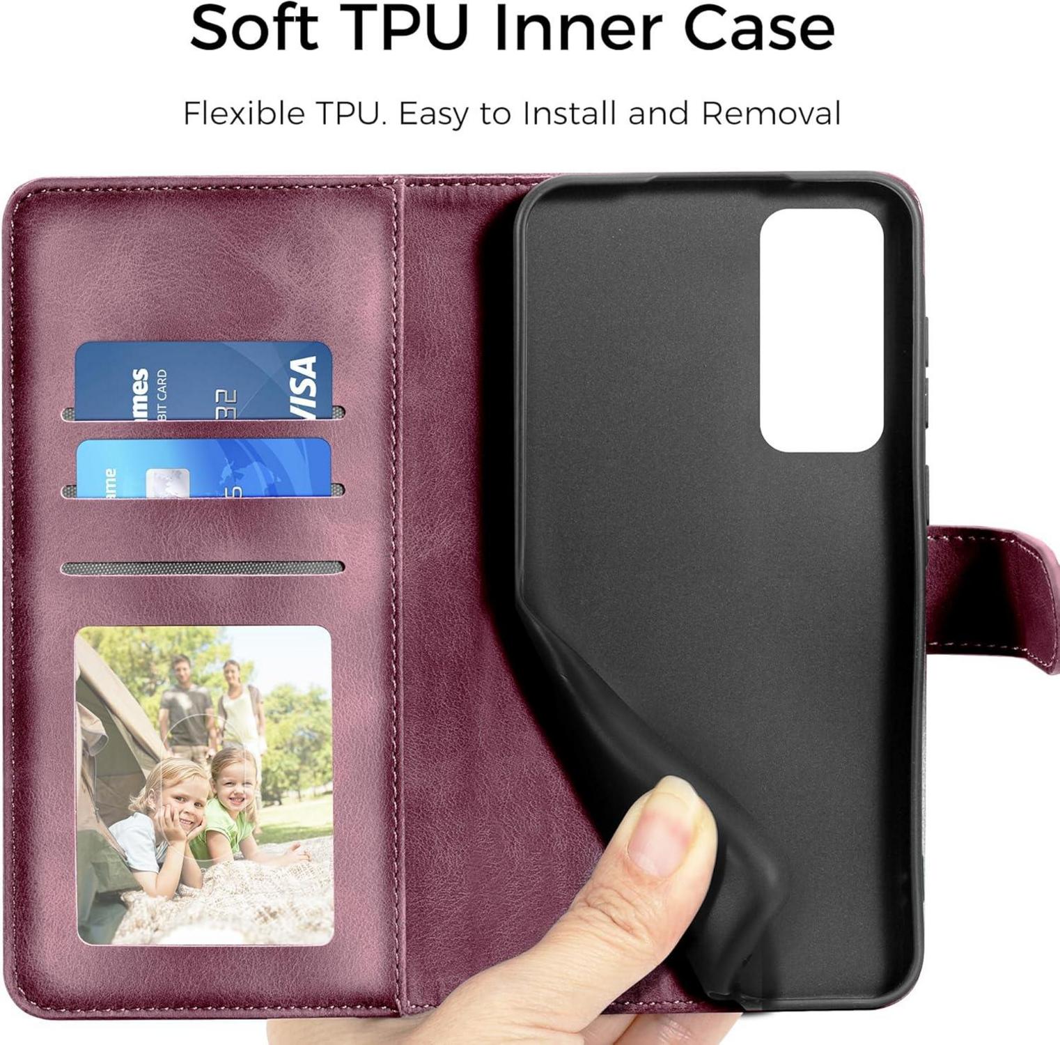 Samsung Galaxy S20 FE Lederhülle Flip Wallet Weinrot Magnet Stand EASDNB