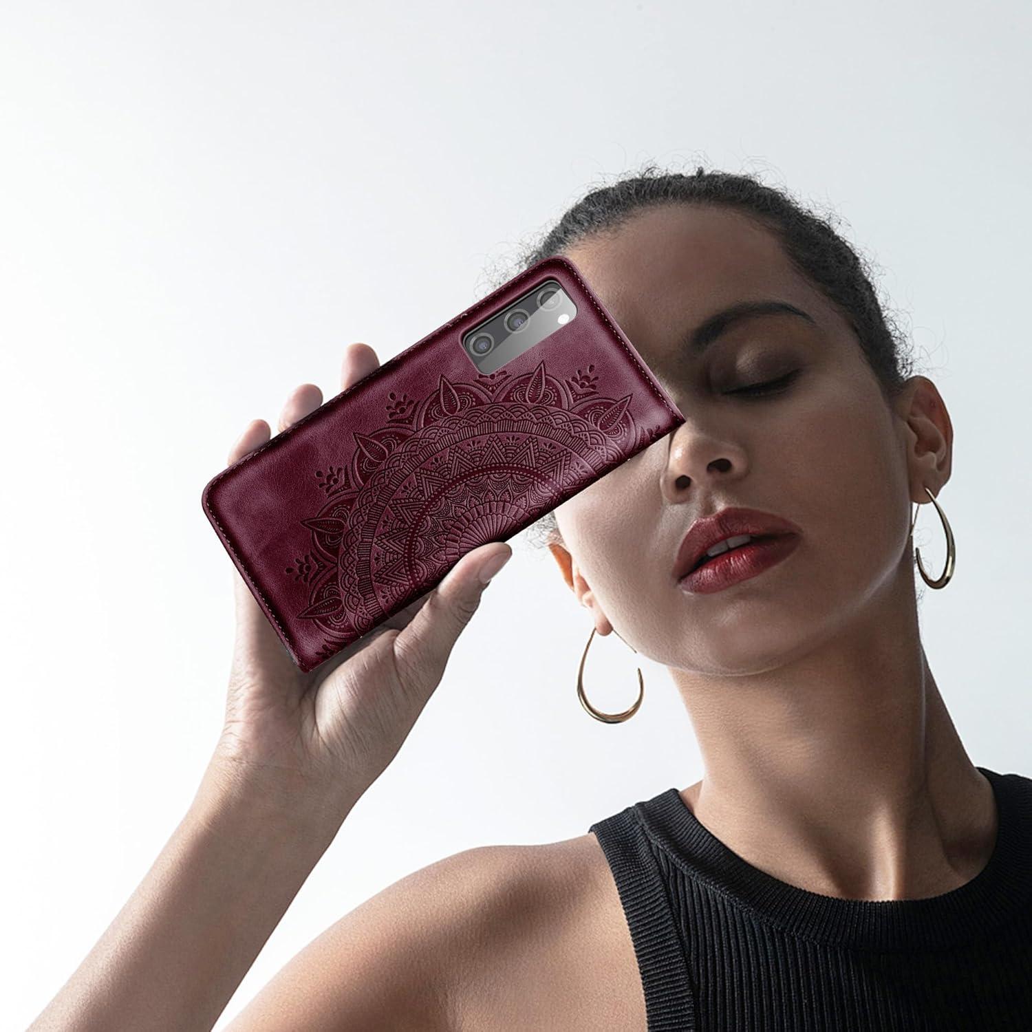 Samsung Galaxy S20 FE Lederhülle Flip Wallet Weinrot Magnet Stand EASDNB