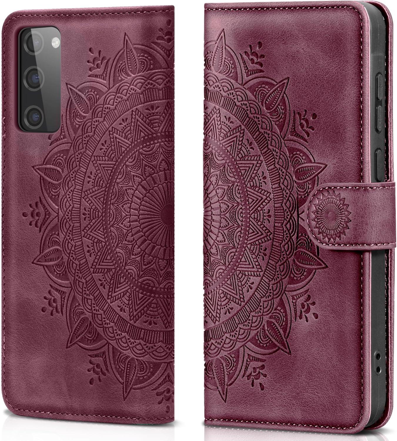 EASDNB Samsung Galaxy S20 FE Hülle Weinrot PU Leder Wallet Case