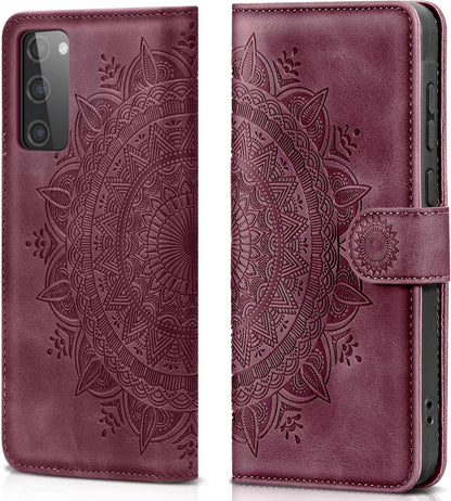 EASDNB Samsung Galaxy S20 FE Hülle Weinrot PU Leder Wallet Case