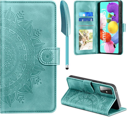 Samsung Galaxy A51 Lederhülle Wallet Schutzhülle Grün
