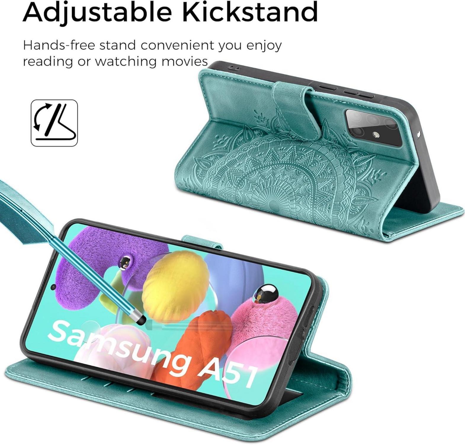 Samsung Galaxy A51 Lederhülle Wallet Schutzhülle Grün