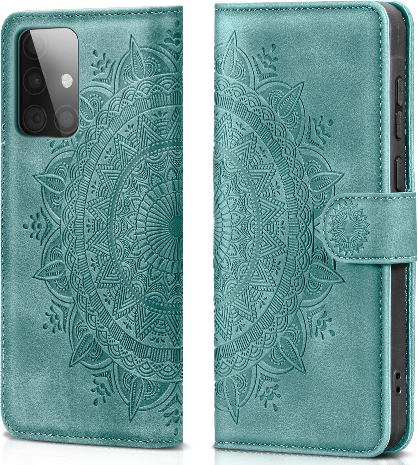 Samsung Galaxy A51 Lederhülle Flip Wallet Schutzhülle Grün