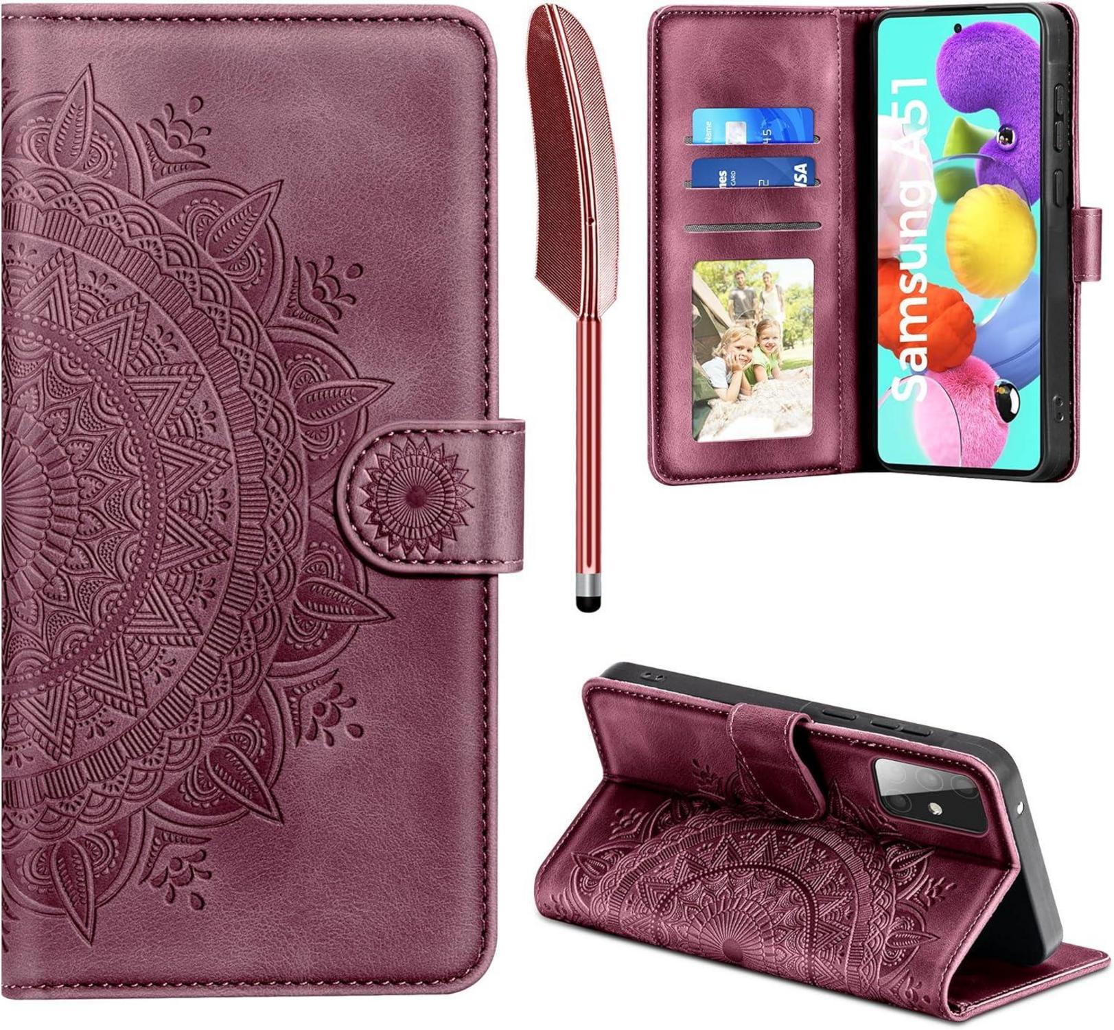 Samsung Galaxy A51 Lederhülle Flip Wallet Weinrot