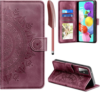 Samsung Galaxy A51 Lederhülle Flip Wallet Weinrot